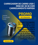 Carregador de carro USB C mini de 30 W com carregamento rápido, compatível com qualquer tipo de celular, incluindo o iPhone. - Curucutear.com